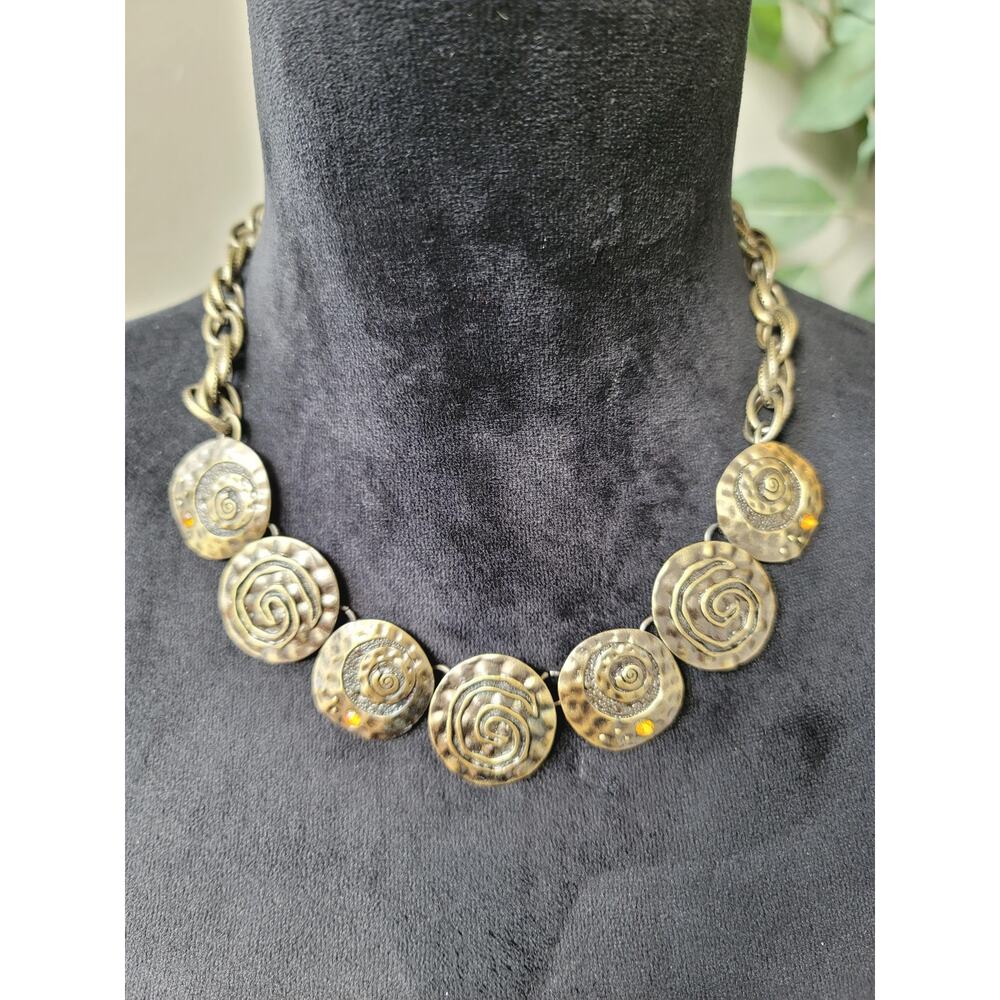 Women's Bronze Spiral Disc Necklace With Link Chain And Lobster Clasp